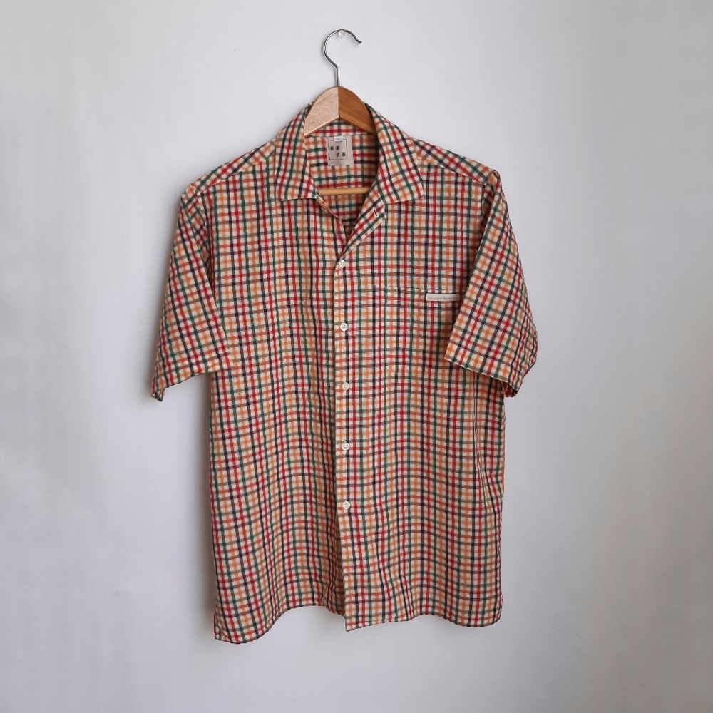 6876 short-sleeved fitted gingham seersucker shirt